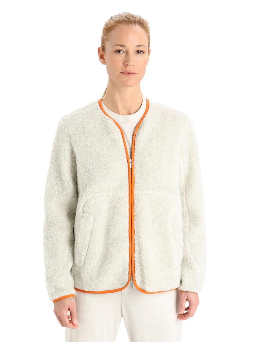 Bluzy Z Kapturem Icebreaker RealFleece™ Merino High Pile Long Sleeve Zip Cardigan Damskie Białe | PL 1283UZGT